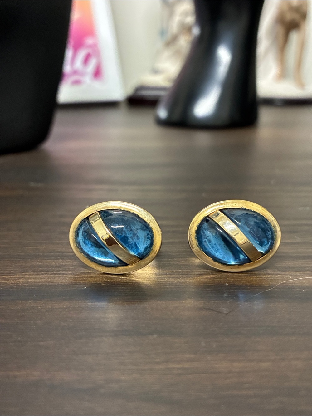 Mid-Century Modern Classic Gold-Tone Blue Stone Cufflinks - Men Accessories